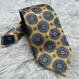 ERMENEGILDO ZEGNA Current Paisley Tie All 100% Silk Yellow Gold Colorful Italy
